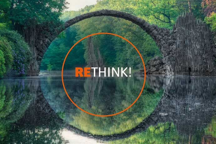 Bridge over a river with Rethink logo integrated