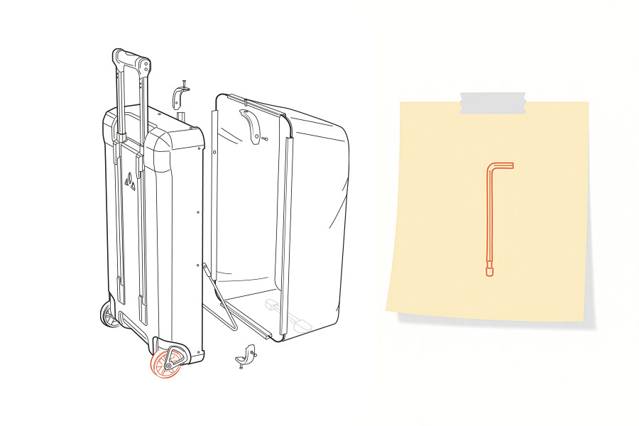 Die Skizze zeigt den VAUDE Takutea Trolley und einen Inbus