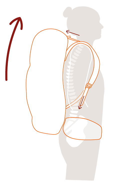 The diagram explains how the load is transferred to the shoulders