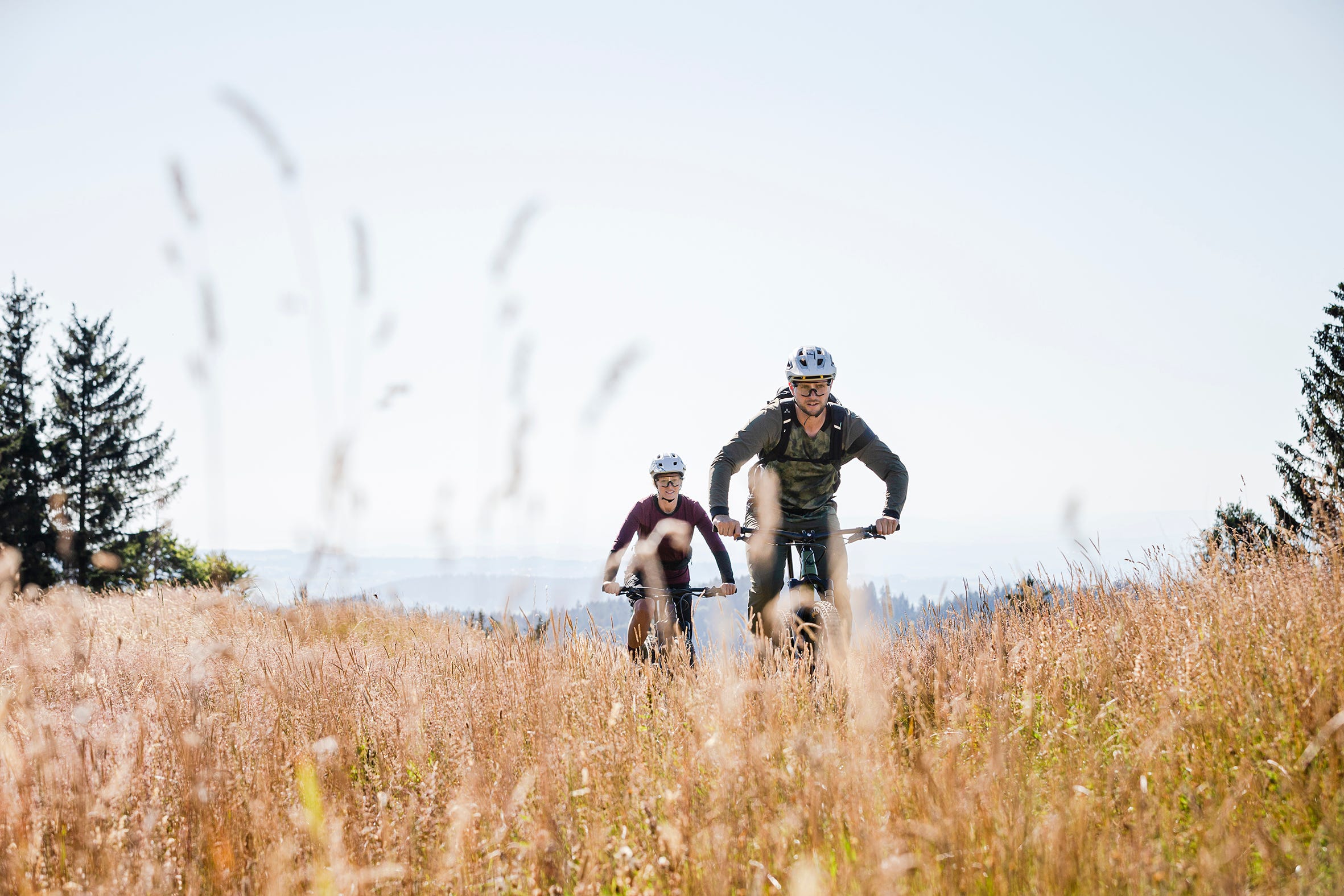Zwei Mountainbiker im Getreidefeld