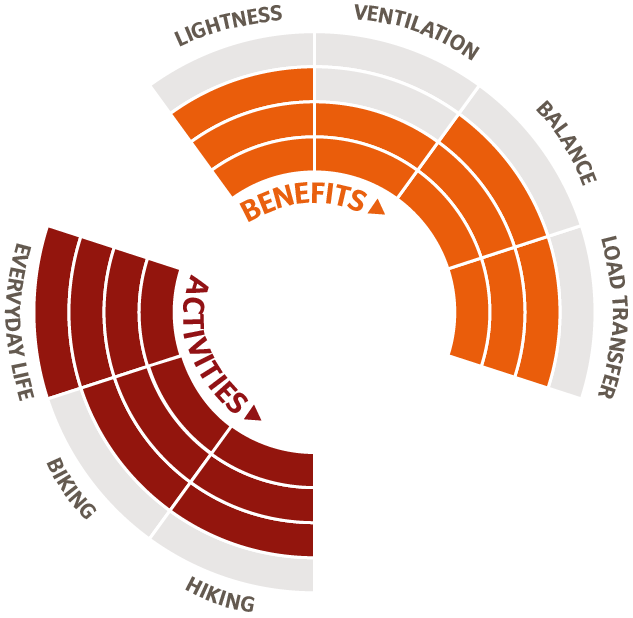 Die Infografik zeigt die St&auml;rken des Vent Active Hike Tragesystems.