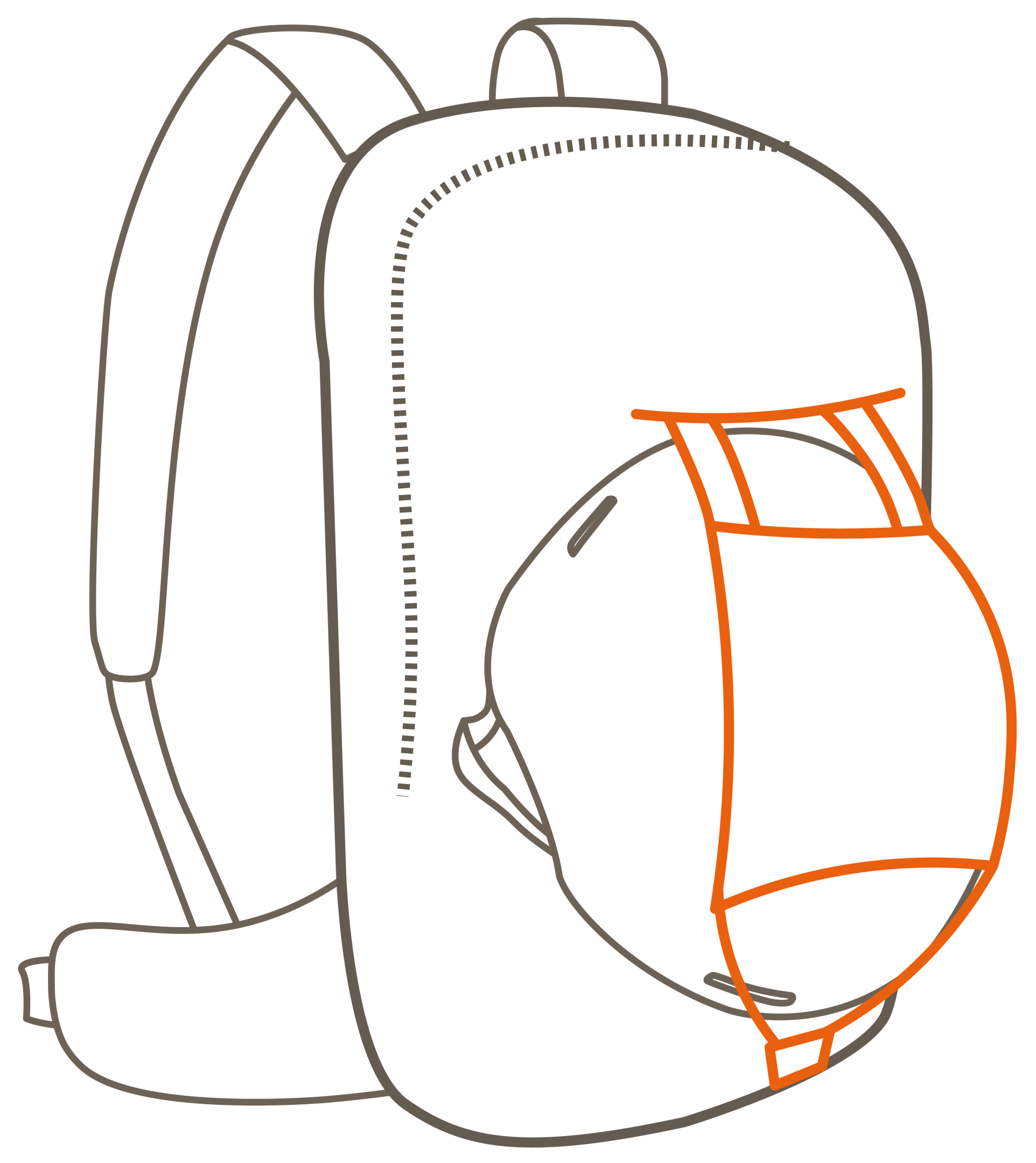 A graphic showing the integrated helmet net of VAUDE backpacks