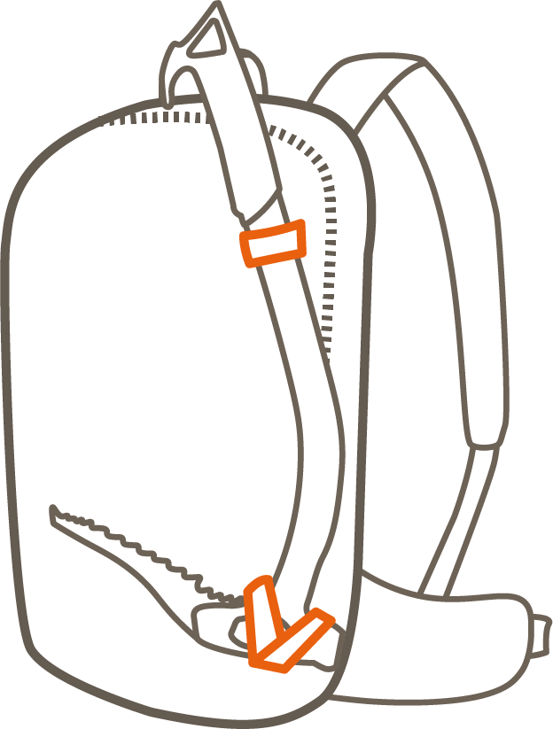 Here the ice axe is looped and screwed into the backpack
