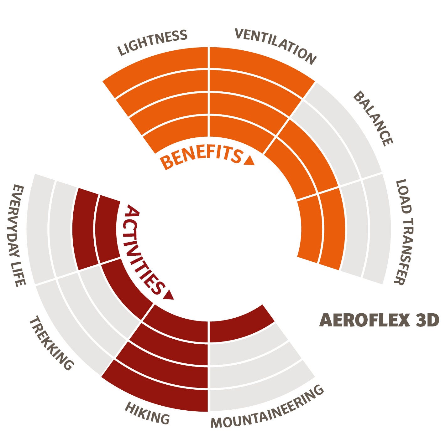 The infographic shows the strengths of the Aeroflex 3D carrying system.