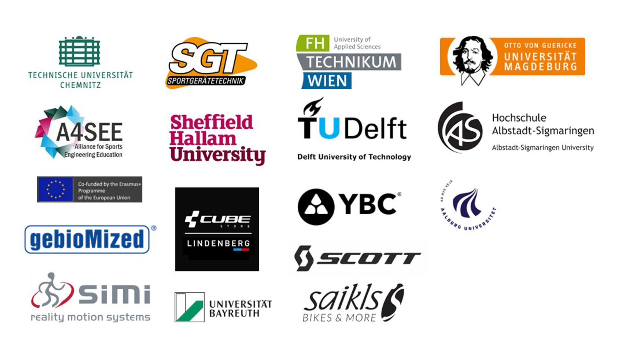 Logo overview of all partners involved in the development of our seat pads for cycling shorts